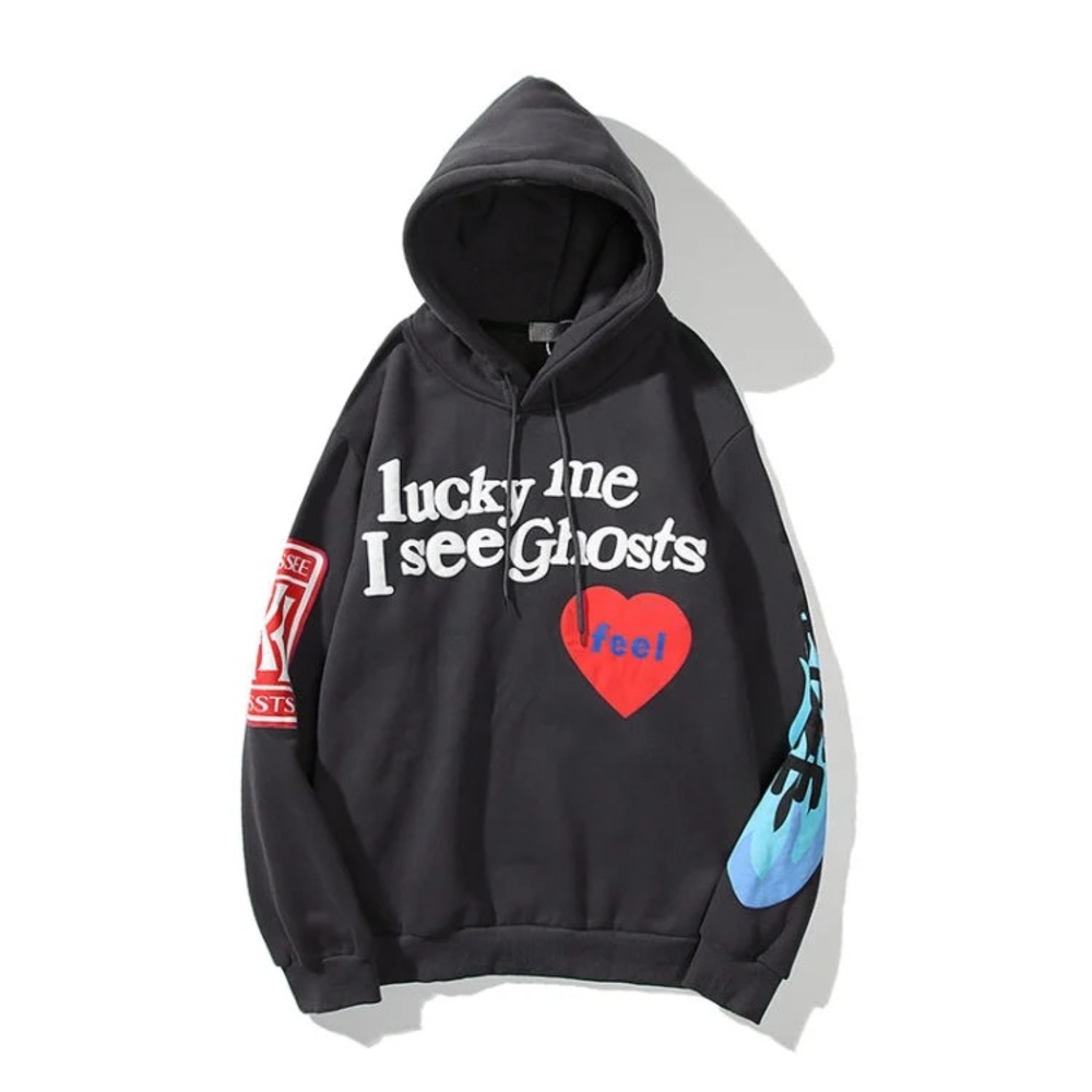 Lucky Me I See Ghosts Rare Gray Kanye Kid Cudi Camp Flog Gnaw Hoodie